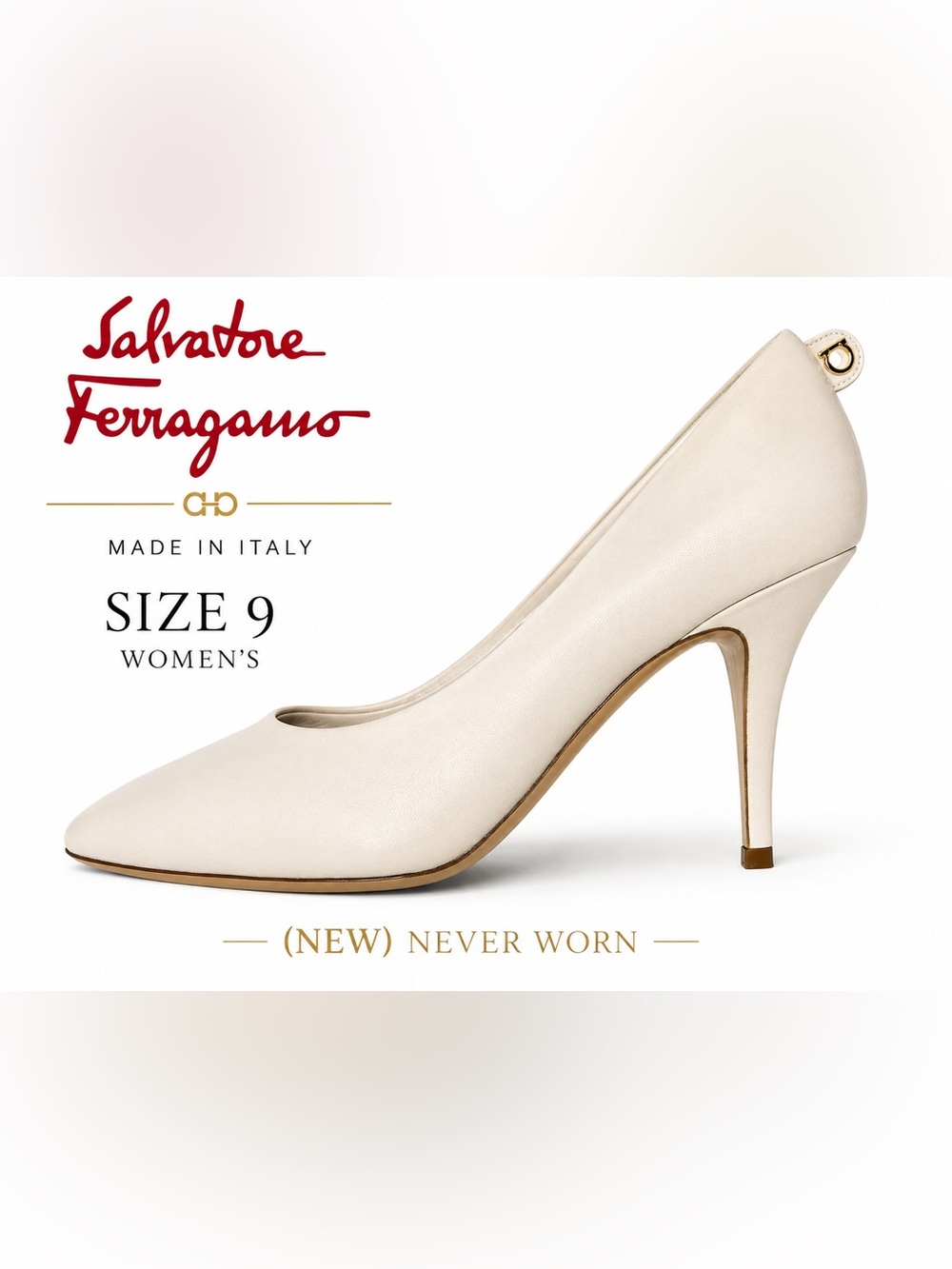 Salvatore Ferragamo Leather Pumps – Size 9 – Made in Italy – New. Minimilist
